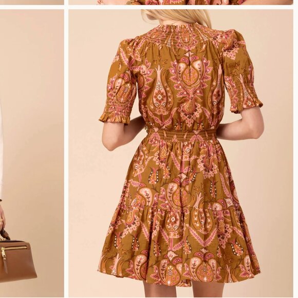 Spartina 449 Lavern Poplin Dress Mercer House Damask Brown size XS. NWT!!! - Picture 3 of 8